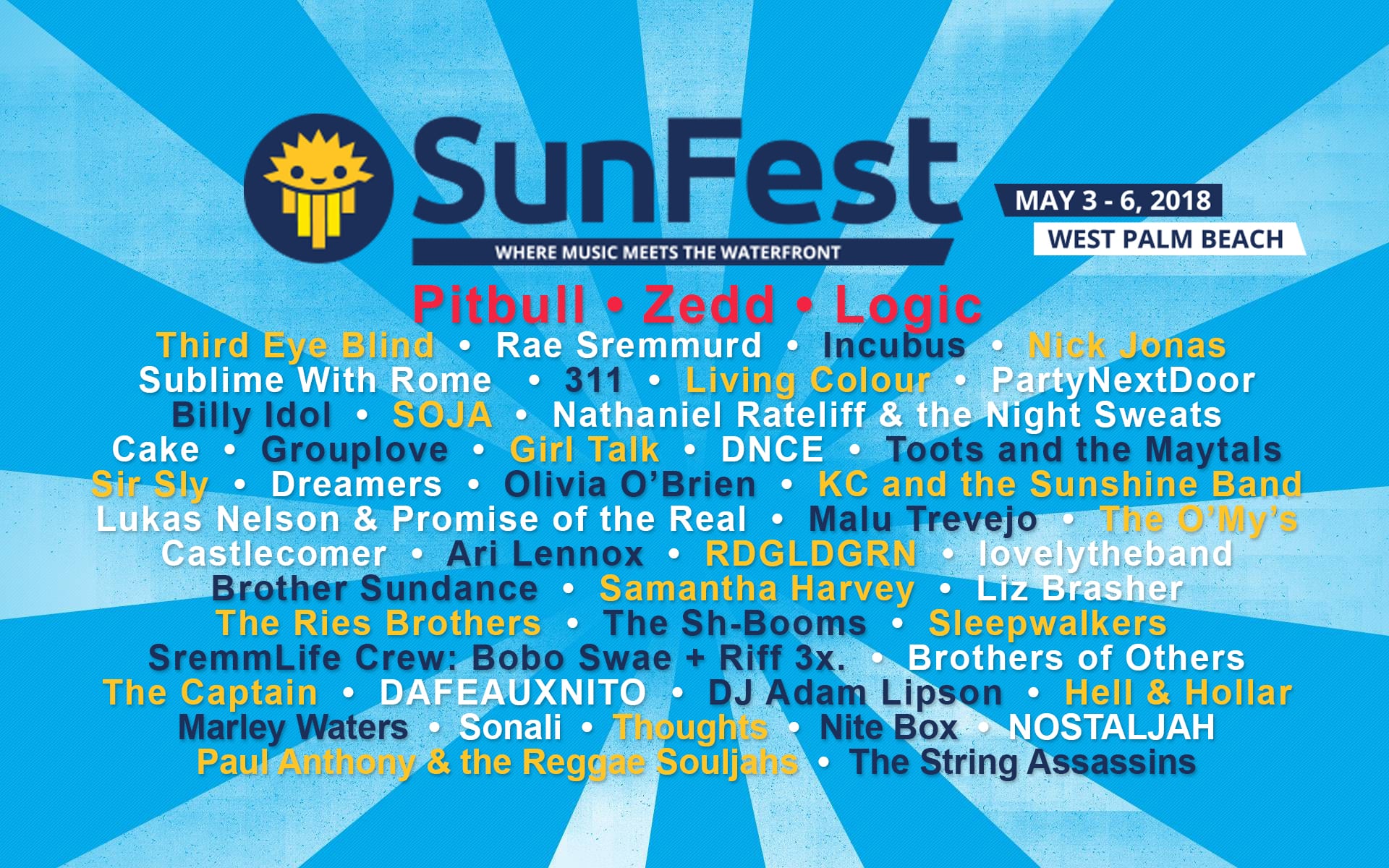 SunFest Announces 2018 Lineup with Pitbull, Zedd, Logic and More •  MUSICFESTNEWS